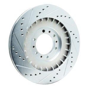 Mitsubishi Montero Sport Brake Rotor (1) - Front Right - R1 Concepts - Drilled & Slotted - Silver - `98-`04
